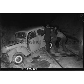 Car crashes on railway line