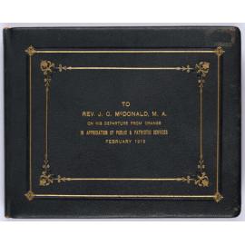 Album presented to the Reverend J C McDonald by the citizens of Orange