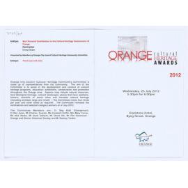 Orange City Council's Cultural Heritage Awards 2012
