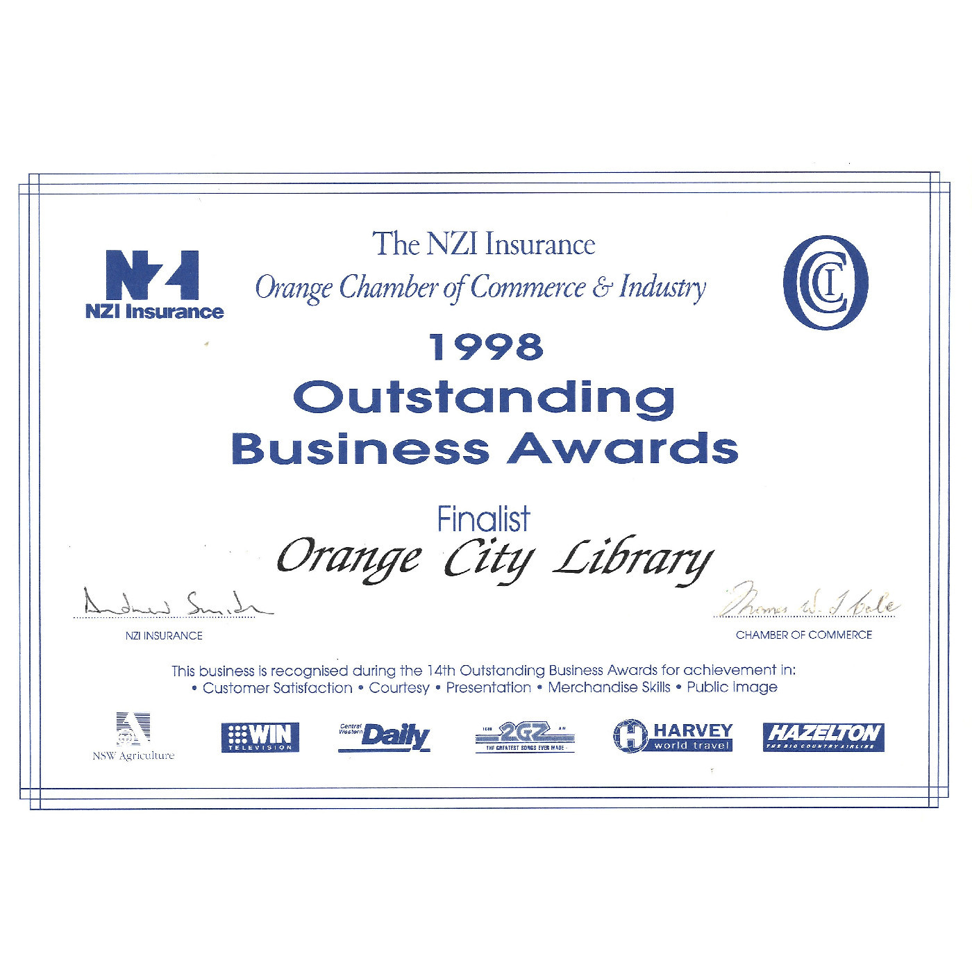 Outstanding Business Awards Finalist 1998