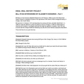 Bill Ryan interviewed by Elisabeth Edwards - Part 1