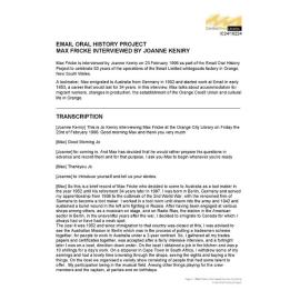 Max Fricke interviewed by Joanne Keniry