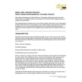 Percy Moss interviewed by Yolanda Takacs