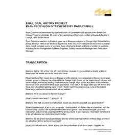 Ryan Critchlow interviewed by Marilyn Bull