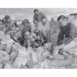 Cleaning of the second-hand bricks was undertaken by volunteers