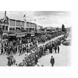 Procession moves down Summer Street February 1938