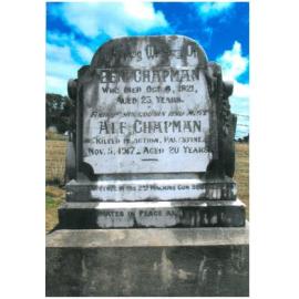 Benjamin Chapman's headstone at Spring Hill Cemetery commemorating Alfred Chapman: ''Mates in Peace and War''