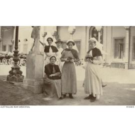 Four nurses of the Australian Army Nursing Service at No 2 Australian General Hospital which was based in Gezireh Palace, Egypt c1915. Sister Stone is on the far right.