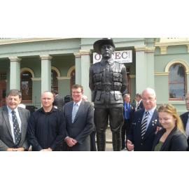 Descendants of John Patrick Hamilton with Orange City Cr Reg Kidd, NSW Member for Calare, Andrew Gee and Orange RSL sub-branch vice-president Chris Colvin