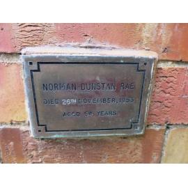 Norman Dunstan Rae memorial plaque