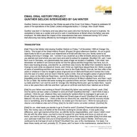 Gunther Sielicki interviewed by Gai Winter