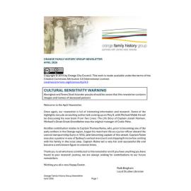 Orange Family History Group Inc Newsletter April 2026