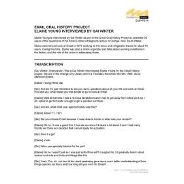 Elaine Young interviewed by Gai Winter