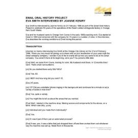 Eva Smith interviewed by Joanne Keniry