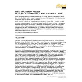 Frank Hoy interviewed by Elisabeth Edwards - Part 2.