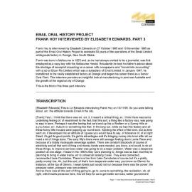 Frank Hoy interviewed by Elisabeth Edwards - Part 3.