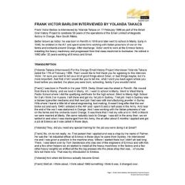 Frank Victor Barlow interviewed by Yolanda Takacs