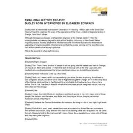 Dudley Roth interviewed by Elisabeth Edwards - Part 2