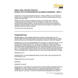 Dudley Roth interviewed by Elisabeth Edwards - Part 1