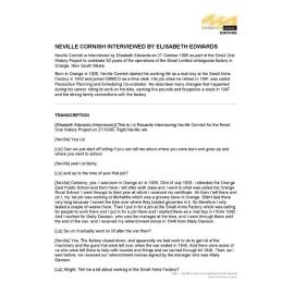 Neville Cornish interviewed by Elisabeth Edwards