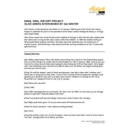 Olive Green interviewed by Gai Winter