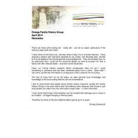 Orange Family History Group Inc Newsletter April 2014