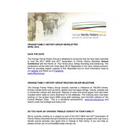 Orange Family History Group Inc Newsletter April 2016