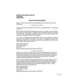 Orange Family History Group Newsletter August 2009