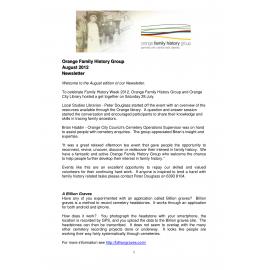 Orange Family History Group Inc Newsletter August 2012