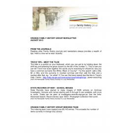 Orange Family History Group Inc Newsletter August 2015