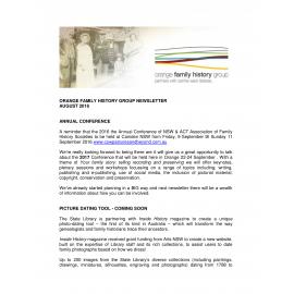 Orange Family History Group Inc Newsletter August 2016