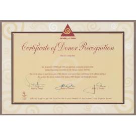 Ophir Gold Certificate of Donor Appreciation