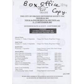 City of Orange Eisteddfod Program Vocal and Instrumental Sections only 2003