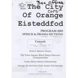 City of Orange Eisteddfod Program Speech and Drama Sections only 2003