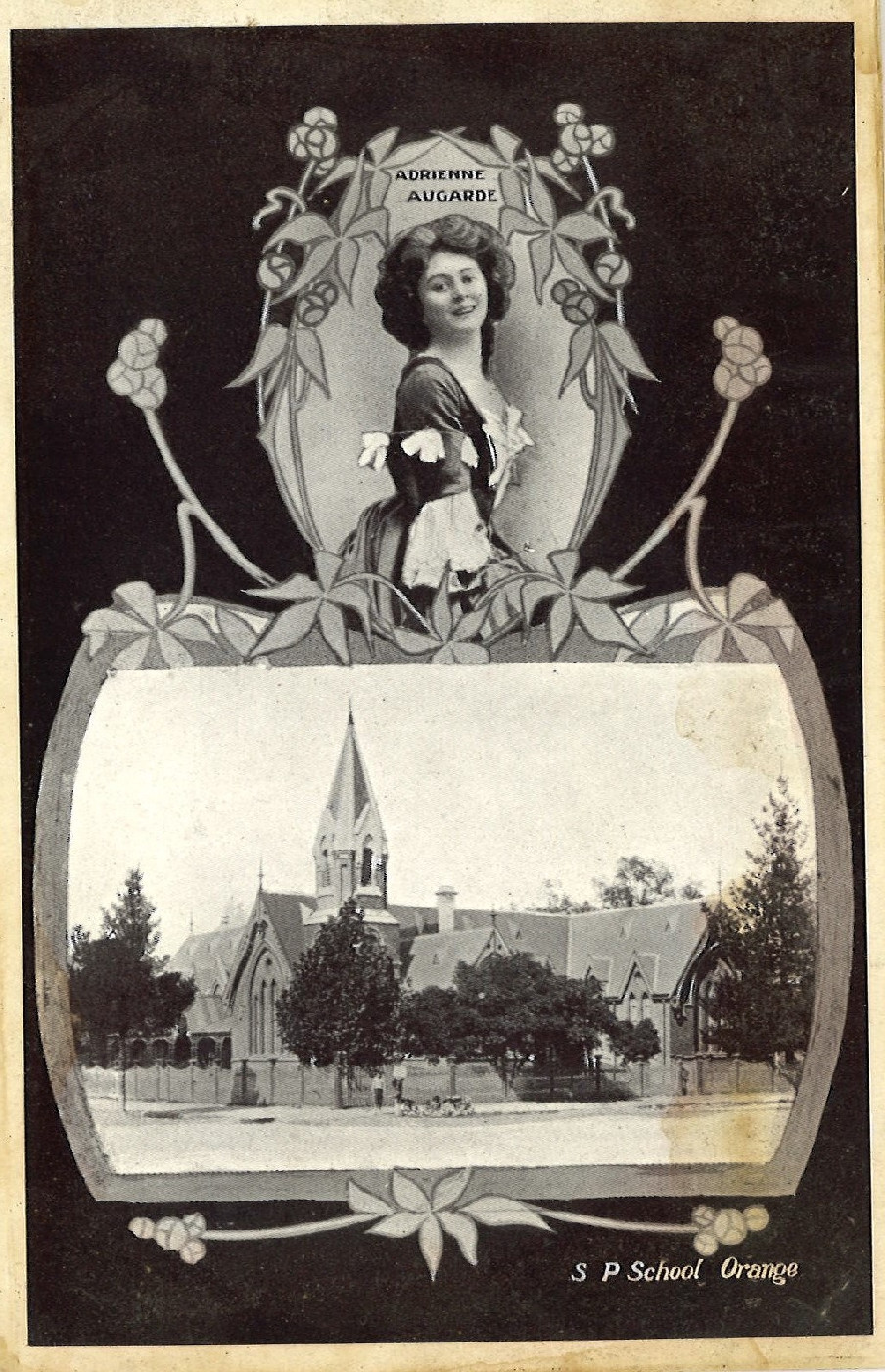 Postcard of Adrienne Augarde and Orange Public School, Orange