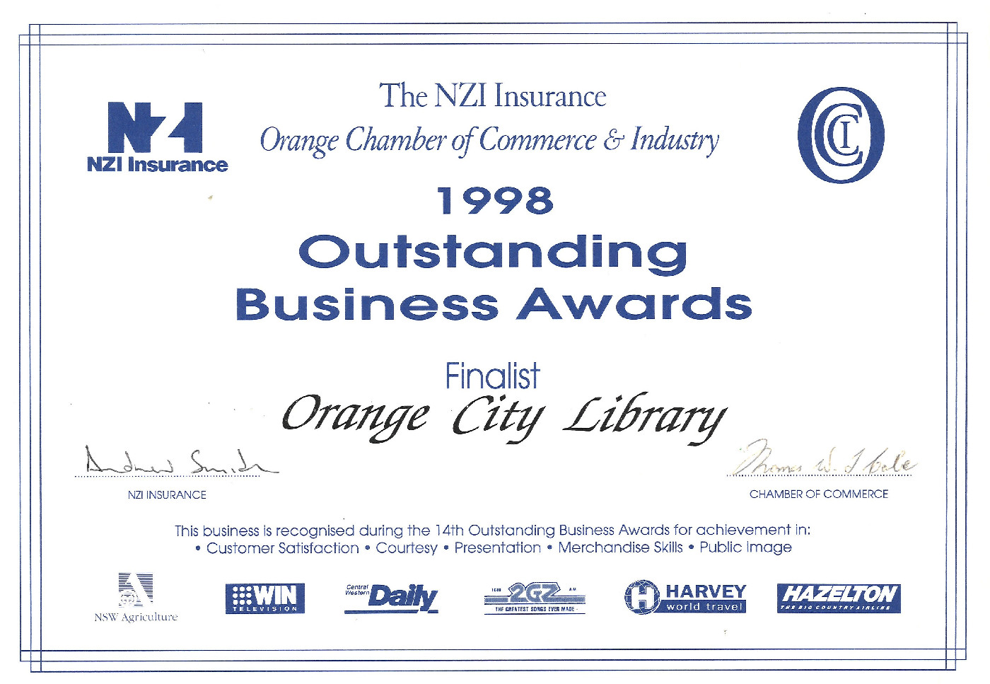 Outstanding Business Awards Finalist 1998